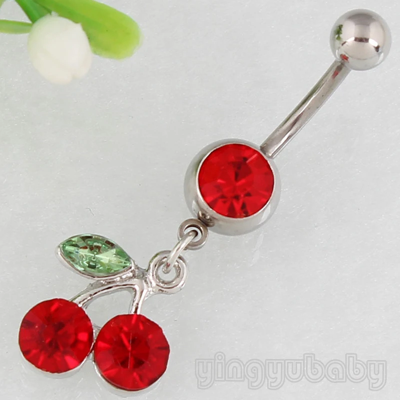 Free shipping Fashion Jewelry Belly button ring Cherry 14G 316L