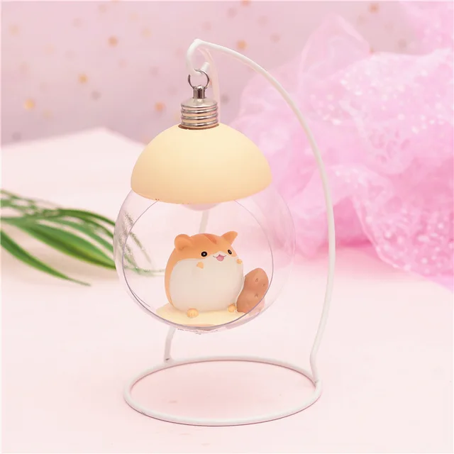 Nonelty zakka Cartoon Hamster LED Night Light Cute Resin Hanging Basket