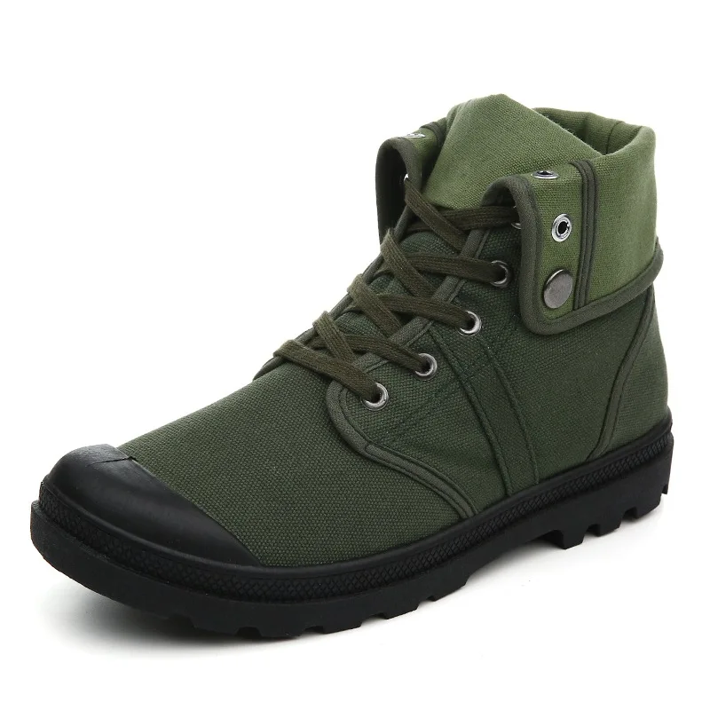 Новые мужские модные кроссовки с высоким берцем, Повседневная Уличная обувь на шнуровке, однотонная обувь на плоской подошве для студентов, парусиновая обувь для танцев - Цвет: Армейский зеленый