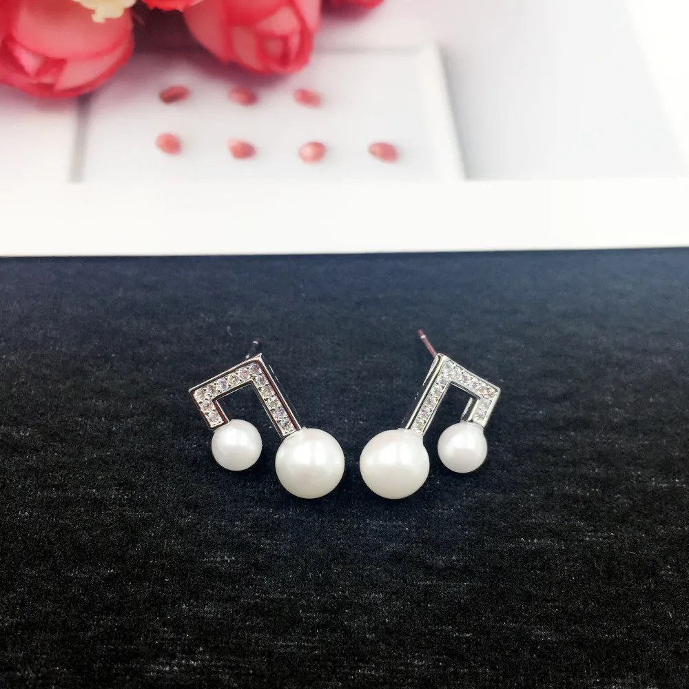 

New 925 Silver Needle Fashion Lovely Musical Note Stud Earrings For Women Girls Cute Zircon Earring Wedding Jewelry
