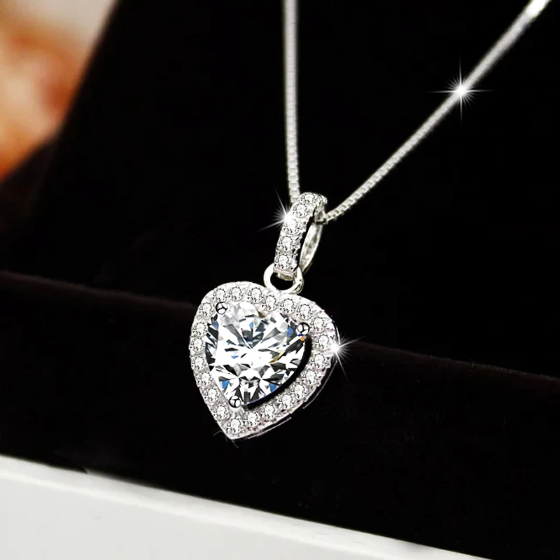 

SINLEERY Romantic Love Heart Crystal Pendant Necklace For Women Girl Silver Rose Gold Color Chain Valentine Day Gifts XL013 SSH