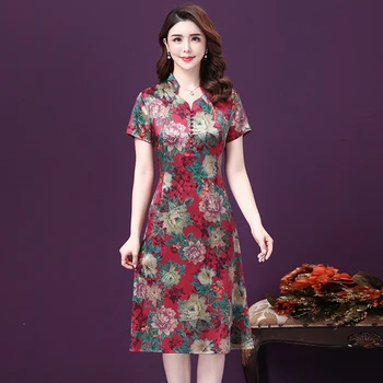 

2020 Spring Summer Fashion Short Sleeve Silk Women Dress New Style Exquisite Printed High End Elegant Temperament Female Dresses