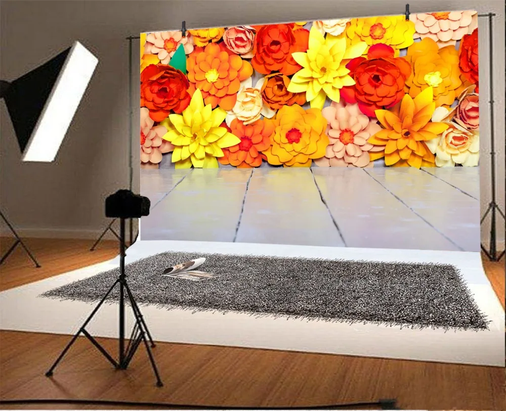 Laeacco Blossom Flower Wall Wooden Floor Baby Birthday Party Decor Photo Backdrop Photographic Background Photocall Photo Studio