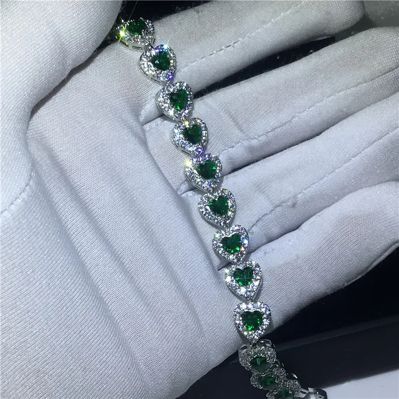 Модный браслет в форме сердца зеленый ааааа cz камень белый золотой заполненный вечерние Обручальные браслеты для женщин Свадебные аксессуары