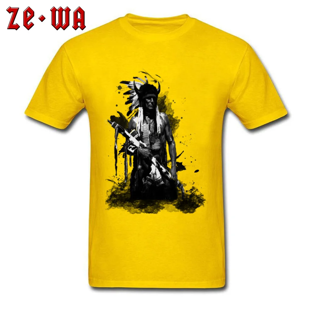 Cotton Fabric Mens Short Sleeve American Indian Warrior T Shirts Birthday Tees Coupons Custom Round Collar Tee Shirt American Indian Warrior yellow