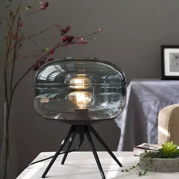 

Europe Table Lamp Smoke E27 Glass Metal Desk Light Amber Gray Color Shades Office Desk Lamps Decor For Bedroom Table Light TA042