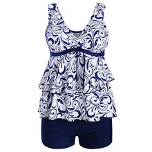Rosegal плюс размер купальники женские с воланом печатные Танкини из двух частей костюмы высокая Талия Танкини набор пляжной одежды купальник большой размер 5XL