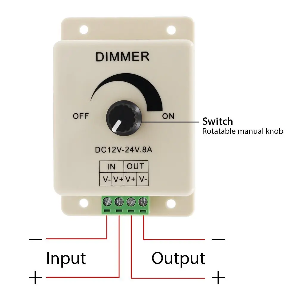 

SICCSAEE 12V 24V LED Dimmer Switch 8A Voltage Regulator Adjustable Controller for LED Strip Light Lamp