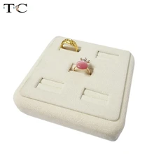 Высококачественная квадратная бежевая бархатная коробка держатель стойка-кейс для кольца 5 слотов выставочная витрина для украшений 11*11*3 см