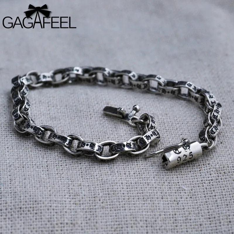 GAGAFEEL Men Bracelet Thai Sterling Silver Braceles Bangles Vintage Punk Male Jewelry Chain 16 21CM 5