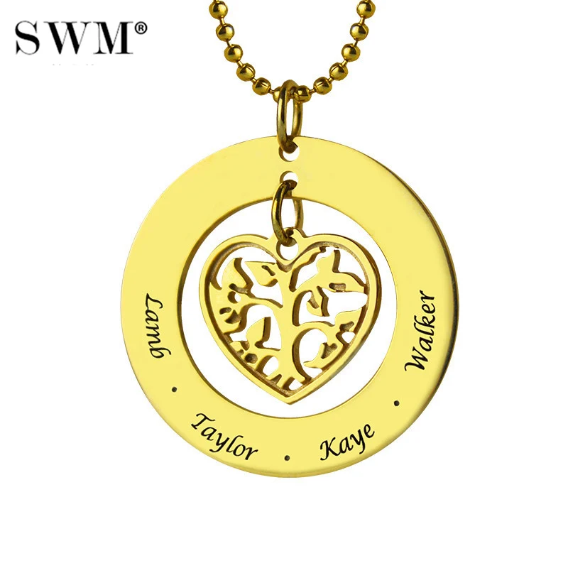 Women's Gold Color Necklace Custom Family Tree of Life Necklaces Love Heart Pendant Engraved Kids Name Chain Jewelry for Mom цена Women's Gold Color Necklace Custom Family Tree of Life Necklaces Love Heart Pendant Engraved Kids Name Chain Jewelry for Mom цены онлайн