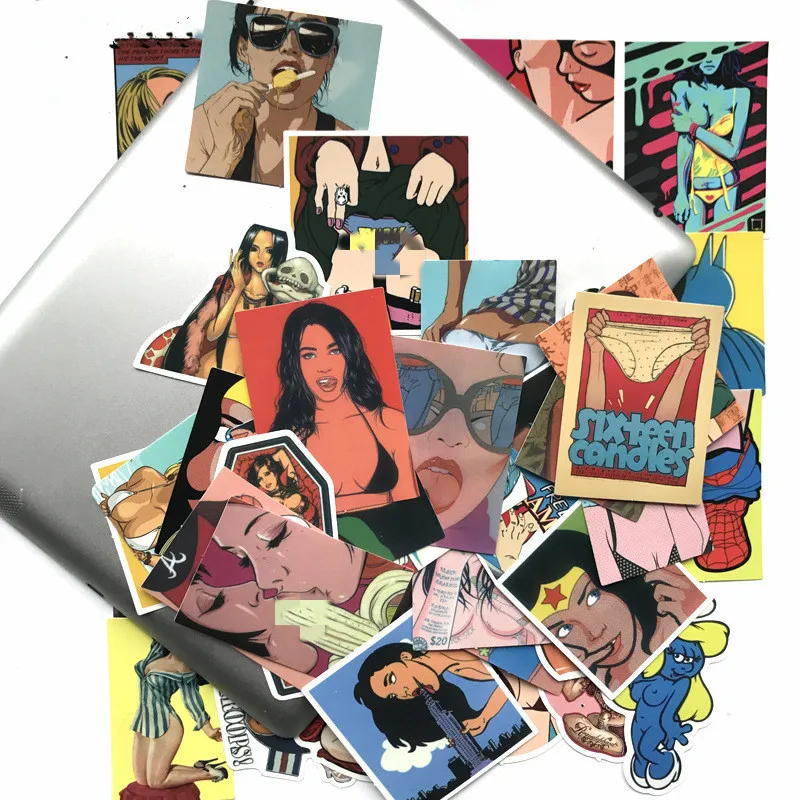 50 قطعة الرجعية الجمال نمط للماء PVC الكتابة على الجدران ملصق مثير فتاة الهاتف المحمول الكمبيوتر skateboard guitar ملصق مضاد للمياه