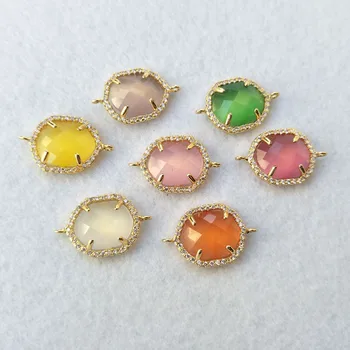 

10pcs Mixed Color Cat Eye Stone opal Faceted Double Bails Connector beads For Making DIY Bracelet necklace Jewelry finding CT237
