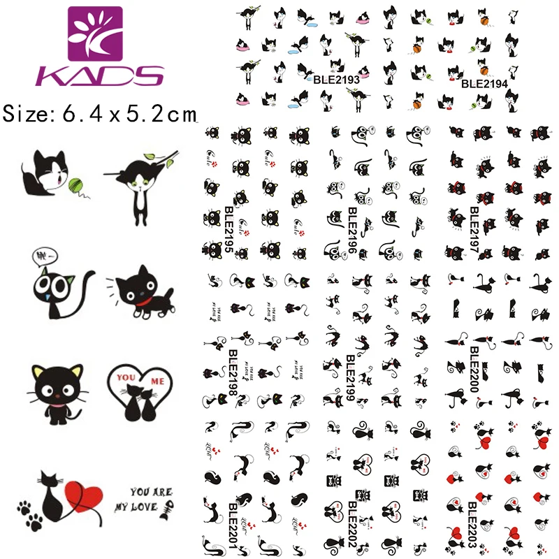 

11Sheet/lot BLE2193-2203 Black Cat design Water decal Nail Sticker For nail water transfer nail decals for Sticker Decals