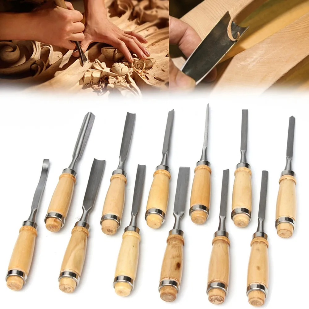 

12Pcs Wood Carving Hand Chisel Tool Set Hand Woodworking DIY Tool Knife Woodworking Chisel Set Professional Gouges chisel