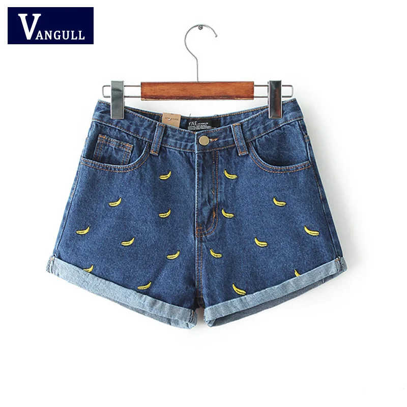 

Summer Women's Clothing Banana Flower Embroidery Denim Shorts Cotton 2019 curling plus size casual female High Waist Jeans Short