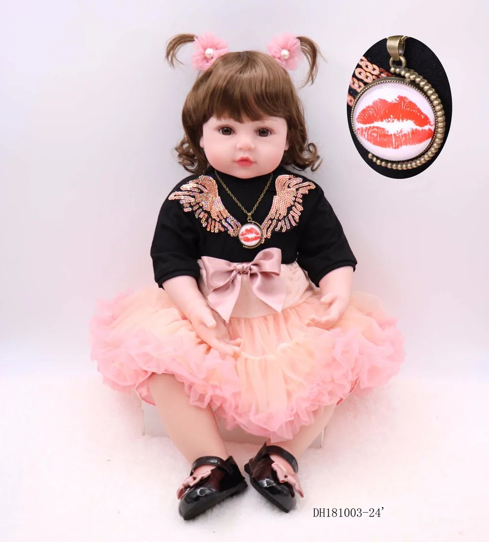 

Dollhouse24in 60cm short hair cotton body simulation newborn baby girl with lovely baby clothes silicone reborn baby dolls