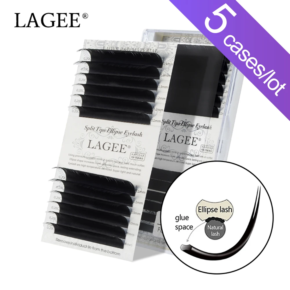 

LAGEE 5 cases Flat Ellipse Eyelashes Extensions Matte Black Split Tips False eyelashes natural light