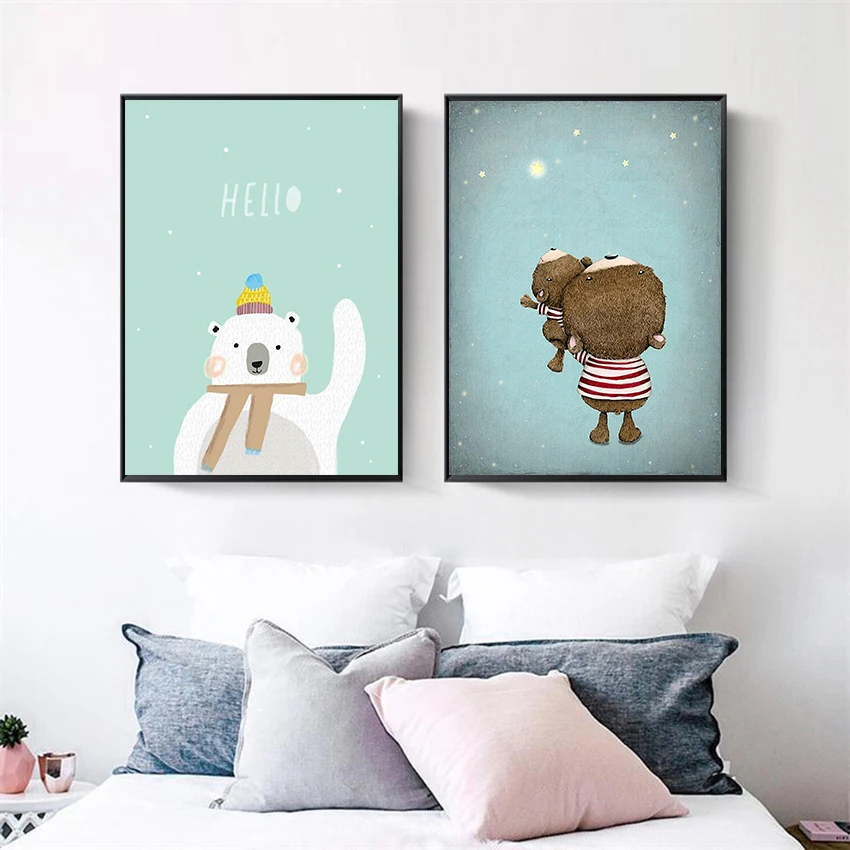 Dream Big Under the Moon Cartoon Canvas Paintings Wall Pictures for Baby Nursery Bedroom Prints and Posters Art Decor No Framed