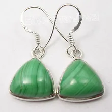 Sólido Plata de MALAQUITA VERDE TRADICIONAL TRIÁNGULO Pendientes 1 1/4 pulgadas NUEVO