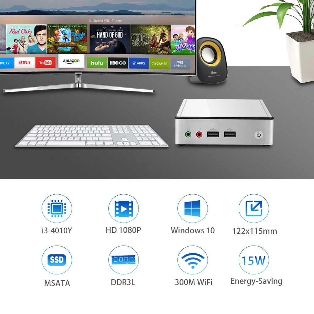 Mini PC Intel Core i3-4010Y i5-4200Y i7-4610Y Windows 10 Compact Mini Desktop Computer 300M WiFi 1000M LAN HDMI TV Box