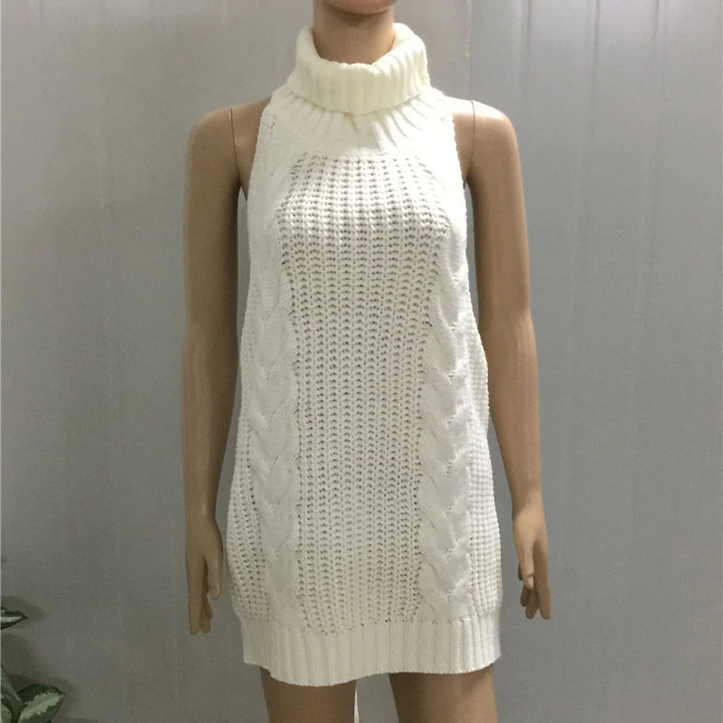 2019 Summer New Turtleneck Sleeveless Long Virgin Killer Sweater Japanes Knitted Sexy backless Women Sweaters And Pullovers WM03