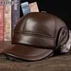 XdanqinX Genuine Leather Hat Men's Winter Warm Baseball Caps Snapback Dad Cap Plus Velvet Thicken Cowhide Earmuffs Hats For Men ► Photo 1/6