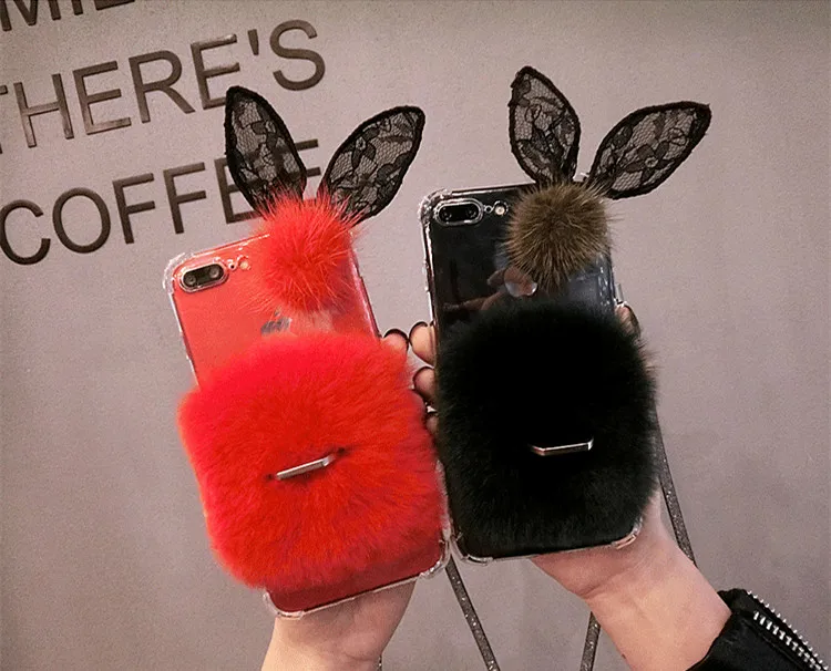 Милый кролик волосатые Обувь на теплом меху чехол для iPhone 6, 6 S, 7, 8plus, Bling с кольцом-держателем плюшевыми кроликами Крышка для iPhone11 pro max X XS MAX XR