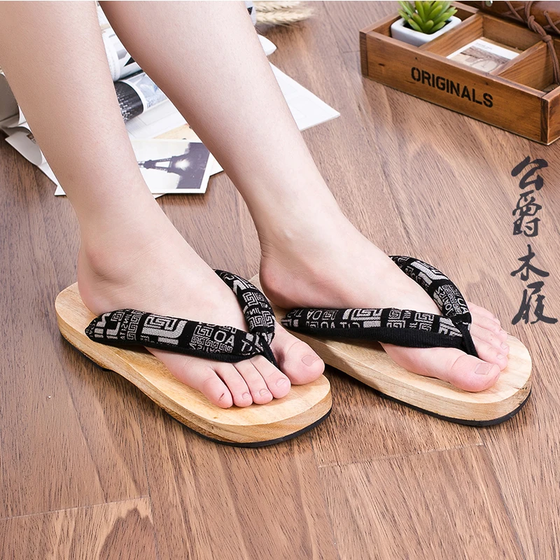 

Mazefeng Summer Unisex Platform Shoes Print Wood Men geta sandals Men China Geta Clogs Wooden Slippers Mens Flip Flops Cosplay