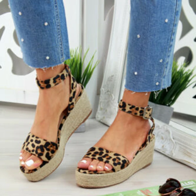 

WENYUJH Summer Platform Sandals 2019 Leopard Women Gladiator Sandal Wedges Shoes Casual Peep Toe Black High Heels Female Sandals