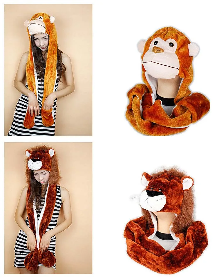 Skup 3 w 1 Cartoon śliczne zimowe pluszowe zwierzę kapelusz czapka moda dzieci dorosłych nauszniki szalik rękawiczki na boże narodzenie