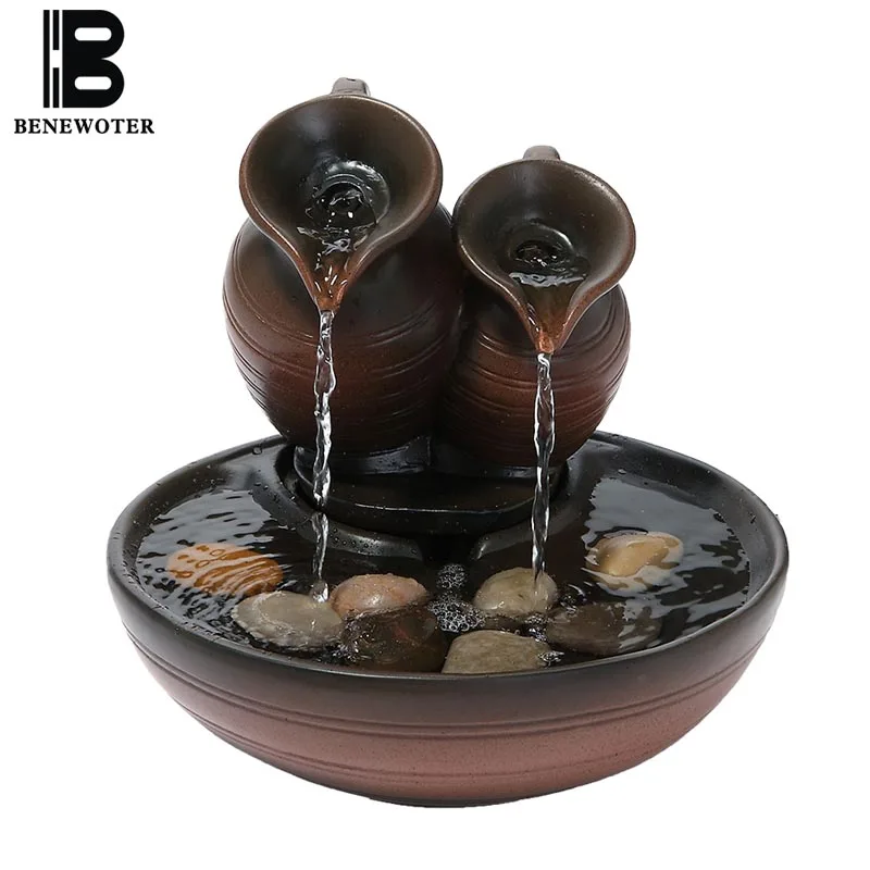 

110/220V Natural Resin Pot Water Fountain Household Feng Shui Decoration Mini Fish Tanks for Birthday Gift Office Desktop Crafts