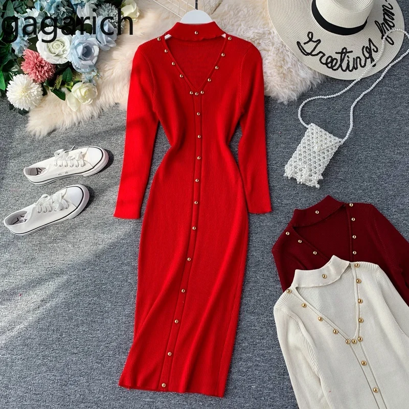 

Gagarich Women Dress 2019 Autumn Winter Bottom Knitted Solid Stretch Midi Elegant Long Sleeve Female Dresses Vestidos Verano