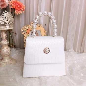 

Luxury Handbags Women Bags Designer Crocodile Pattern Pearl handle Flap Box Bag Casual Clutch Bag Women
