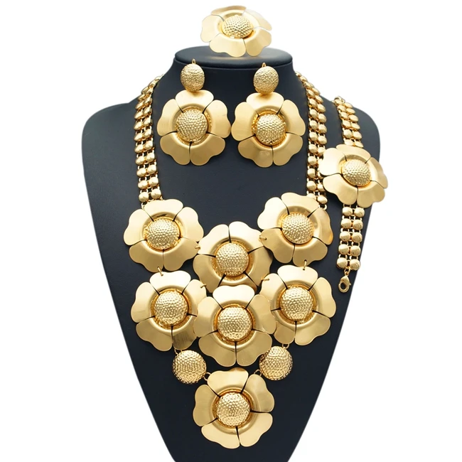 

YULAILI Wholesale Luxury Fashion African Beads Jewelry Set Necklace Bracelet Earrings Ring Women Accessories