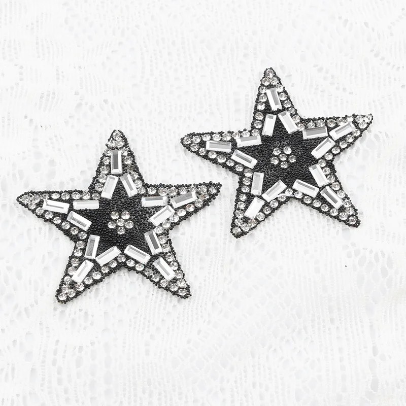 1pcs Sparkling Rhinestone Five-pointed Star Pattern Clothes Patches Fashion Sequined Diy Appliques Bling Iron-on | Дом и сад