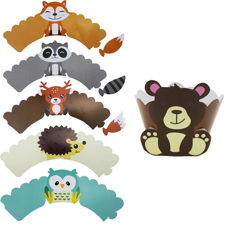 

12pcs Woodland Creatures Cupcake Wrappers Animals Cake Decoration Baby Shower Decorations Birthday Party Cake Decorations