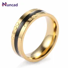 New Circle Printed Middle Black Gold Color Punk Style anillos Acero Inoxidable Anello Uomo Men Jewelry Wedding Bands
