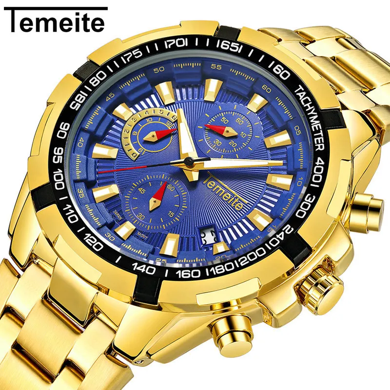

Temeite Gold Watch Men Top Brand Luxury Watches Mens Waterproof Quartz Wristwatches Man Sport Watch Clock Montre Homme 2019
