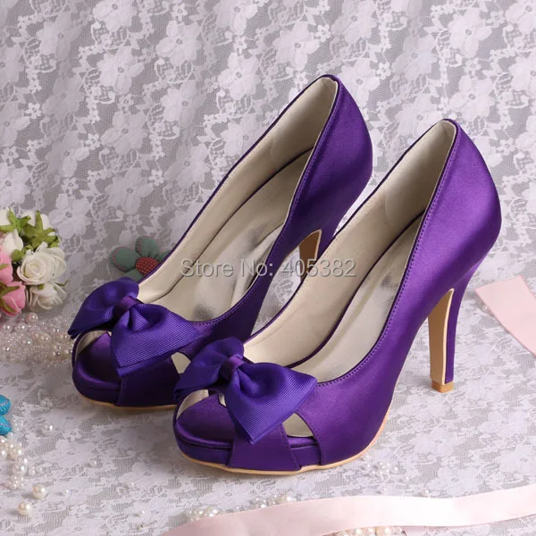 Wedopus Wholesale Open Toe Satin Dark Purple Bridal Wedding Shoes