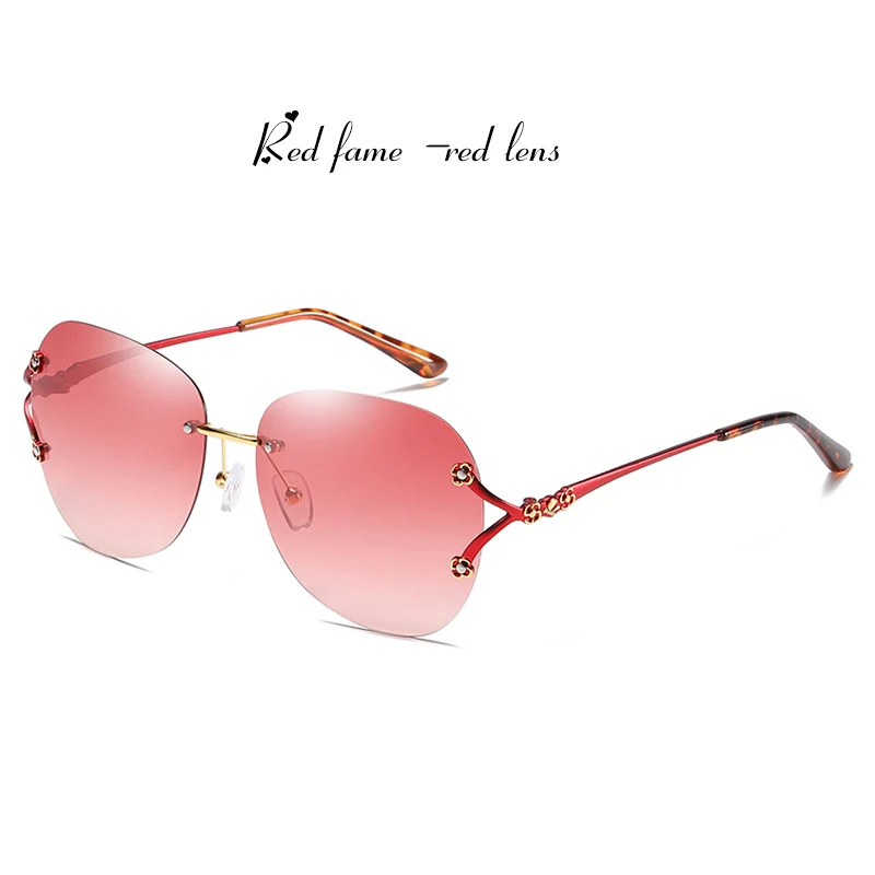 Брендовые овальные модные градиентные поляризованные солнцезащитные очки без оправы красного и коричневого цвета, женские солнцезащитные очки для вождения UV400, винтажные очки Oculos Shades - Цвет линз: Red-red