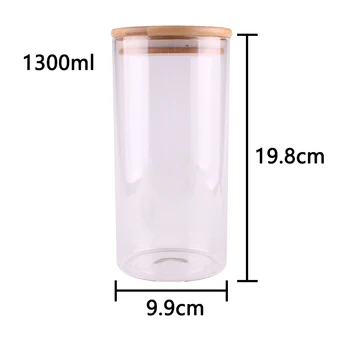 

1300ml Kitchen Food Candy Nuts Transparent Sealed Glass Storage Bottle Terrarium Can Jar with Bamboo Lid 9.9*19.8cm