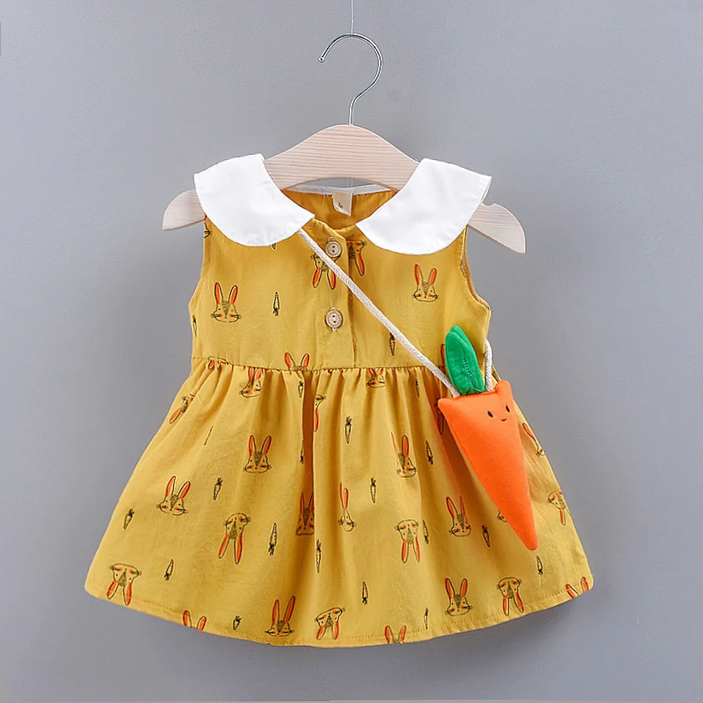 Платья для маленьких девочек милое платье принцессы с рисунком кролика комплекты с сумочкой в виде морковки летнее платье для девочек от 1 до 2 лет, Bebek Elbise