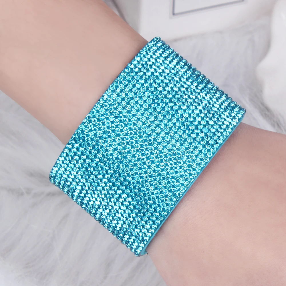 Luxury Full Crystal Leather Bracelet for Women Wedding Shining