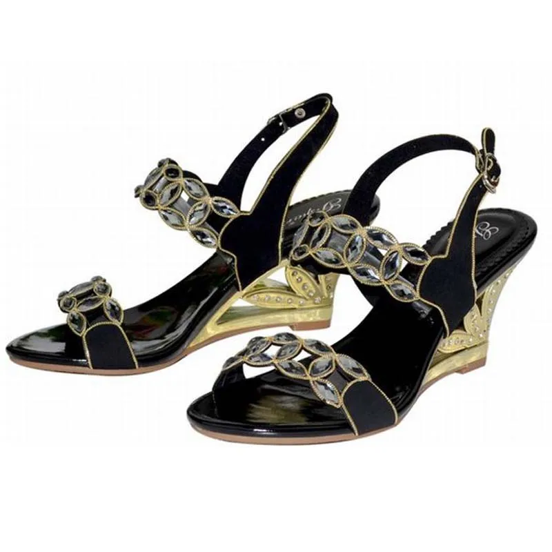 

big size 34-44 hot 2018 women wedges high heels sandals ladies gladiator rhinestone buckle summer party wedding sandalias shoes