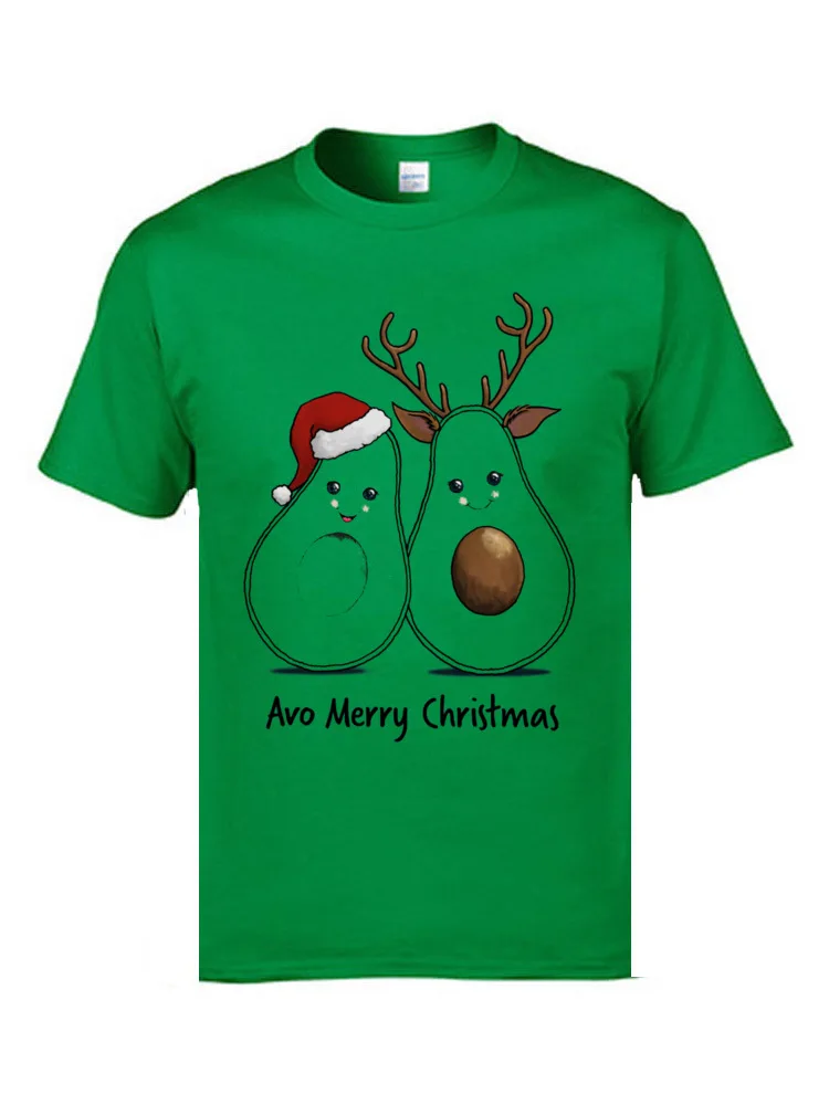 Print Avo Merry Christmas 10854 Short Sleeve Summer Autumn Tops Shirt Plain Crewneck 100% Cotton Fabric Tops Tees Men T Shirt Avo Merry Christmas 10854 green