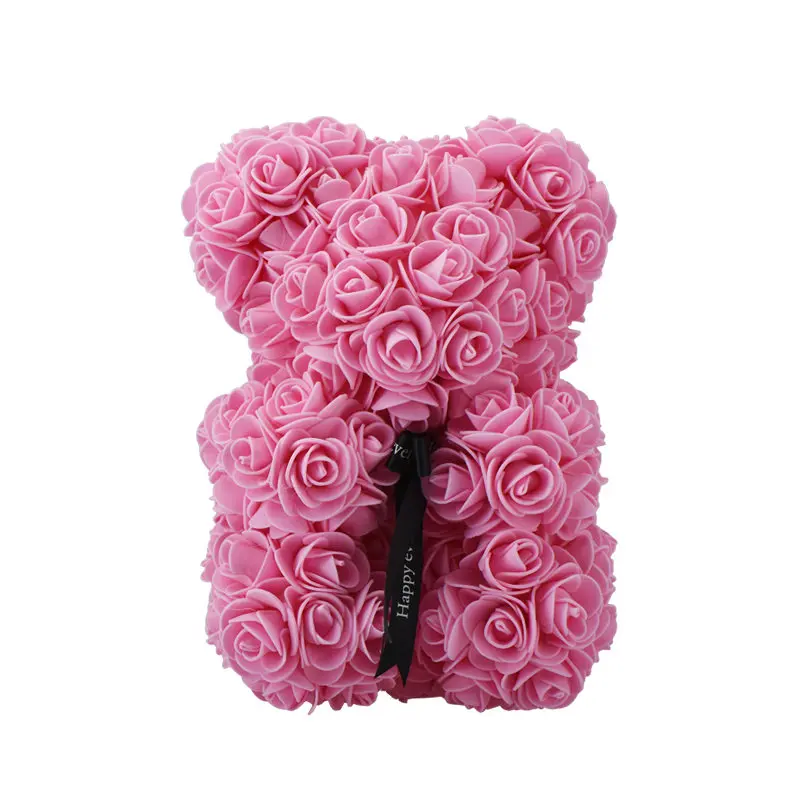 23 см медвежонок из роз, красный и розовый игрушечный медведь с бантом, искусственные розы, Медвежонок tedy на День святого Валентина, рождественский подарок, Прямая поставка - Цвет: 23cm pink