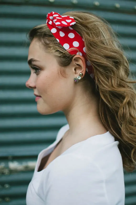Red with white polka dot bow headband Pin up Rockabilly