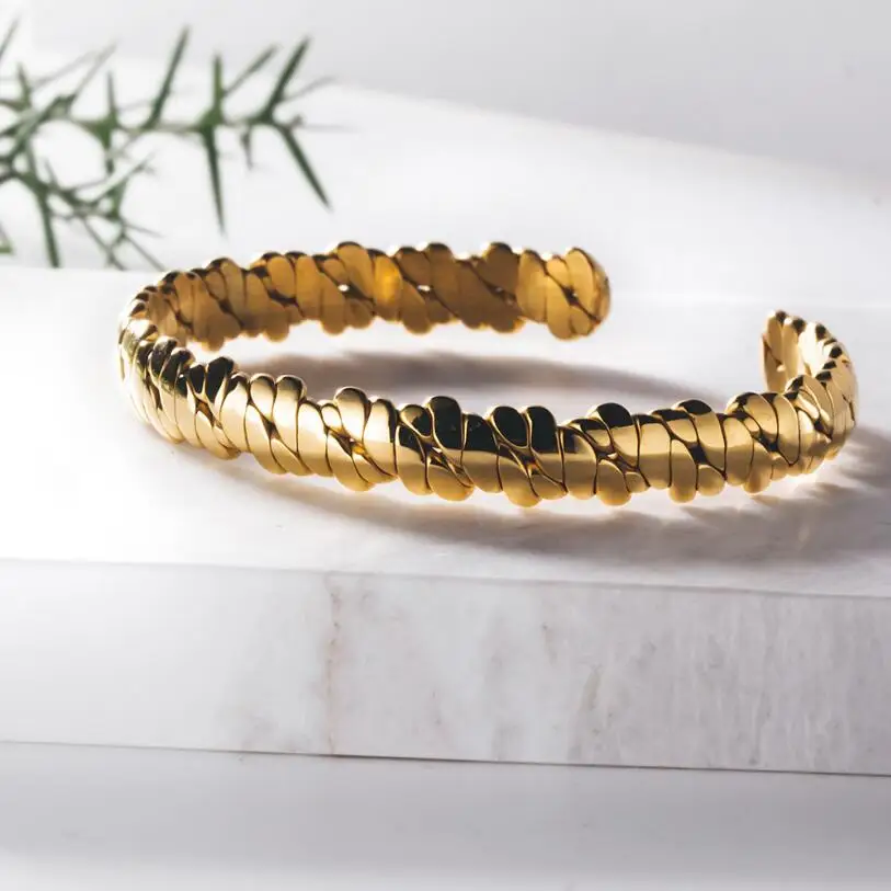 2019 New Twisted Cuff Stainless Steel Bracelet Men Gold Color Open Twisted Cuff Stainless Steel Bracelet
