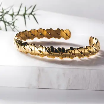 

2019 New Twisted Cuff Stainless Steel Bracelet Men Gold-Color Open Cuff Bracelets For Women Bangles Men's Jewelry pulseira